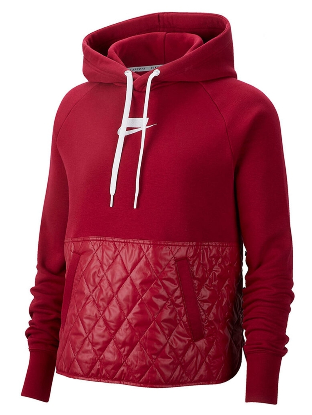 Nike Sportwear Red Quilted Pullover Hoodie Fleece Pockets Athlesuire  Loungewear